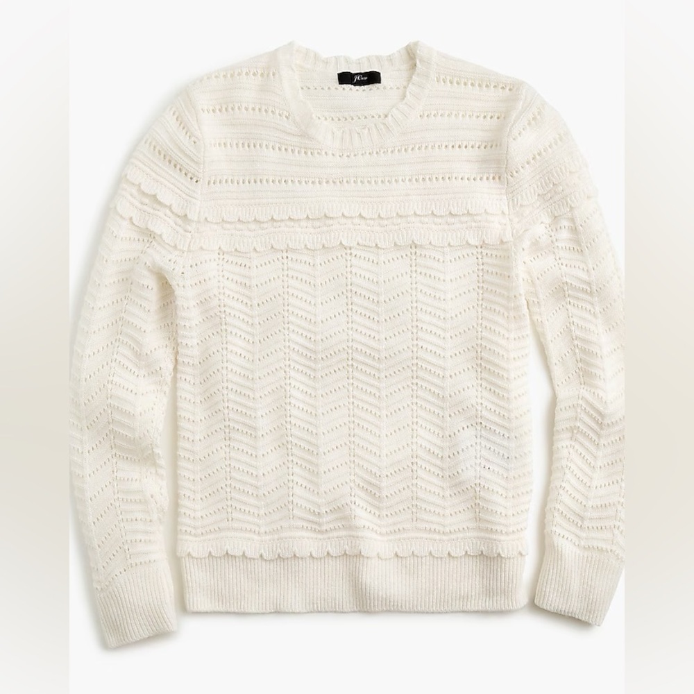 J Crew Scalloped Pointnelle Wool Blend Sweater